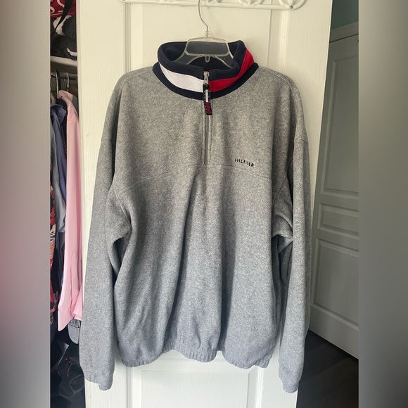 Vintage Grey Tommy Hilfiger Quarter (1/4) Zip Fleece Sweater - Picture 1 of 4